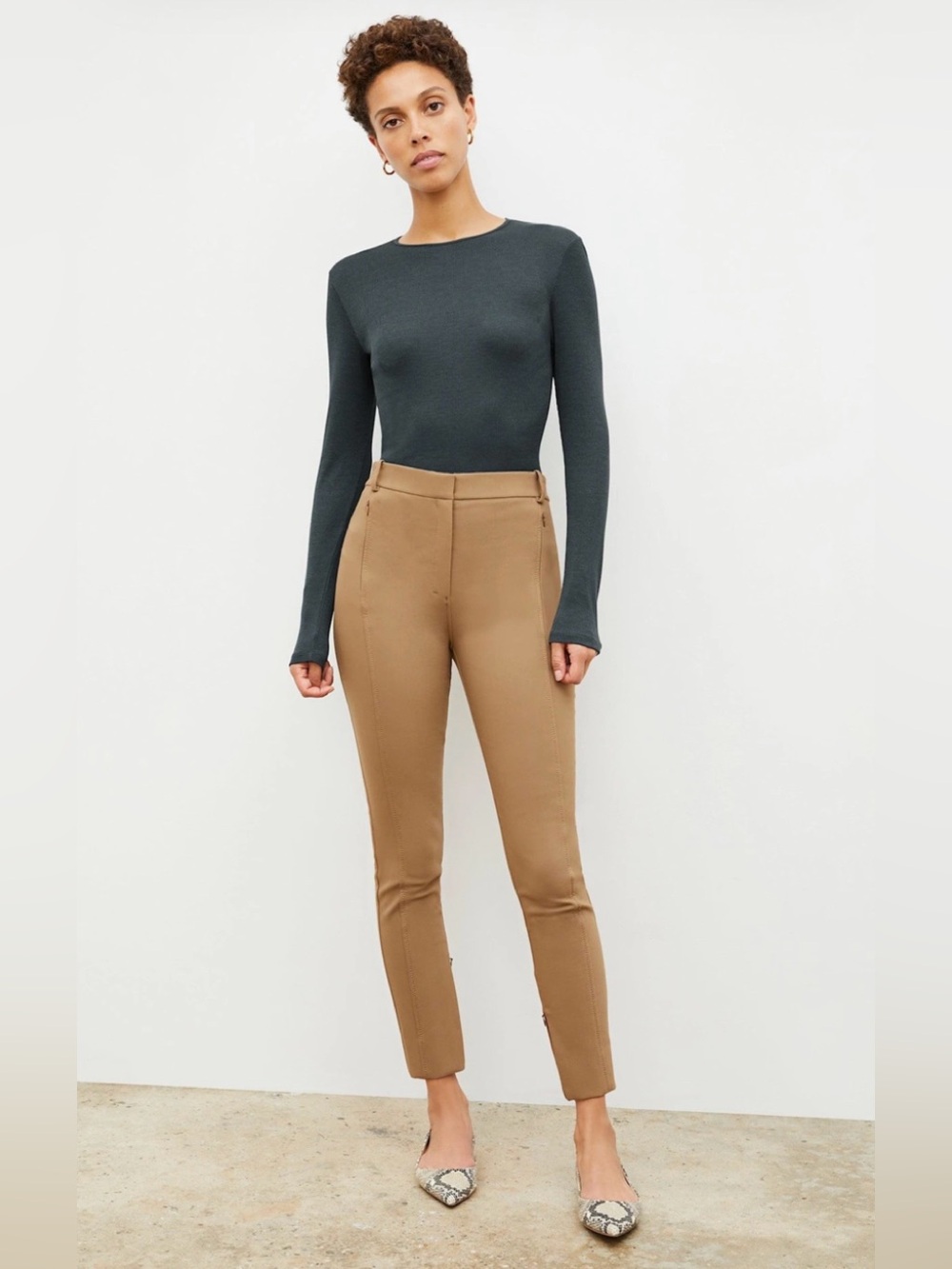 MM Lafleur Slim High-Rise Pants in Camel Brown